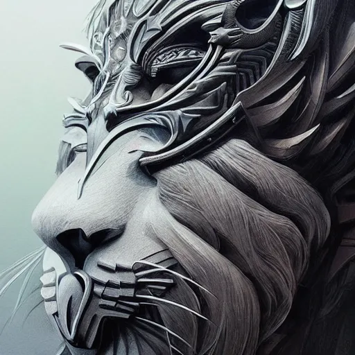 Image similar to Very very very very highly detailed epic photo of face with lion venetian mask, intricate, dystopian, sci-fi, extremely detailed, digital painting, artstation, concept art, smooth, sharp focus, illustration, intimidating lighting, incredible art by Artgerm and Vincent di Fate