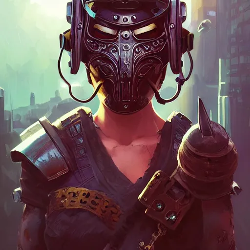 Image similar to cyberpunk viking helmet mask warrior goddess robot ninja fantasy, art gta 5 cover, official fanart behance hd artstation by jesper ejsing, by rhads, makoto shinkai and lois van baarle, ilya kuvshinov, ossdraws