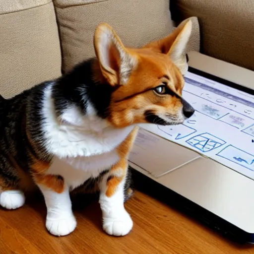 Prompt: cat and corgi fixing the website