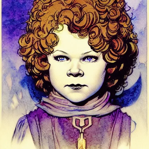 Prompt: a realistic and atmospheric watercolour fantasy character concept art portrait of shirley temple as a druidic warrior wizard looking at the camera with an intelligent gaze by rebecca guay, michael kaluta, charles vess and jean moebius giraud