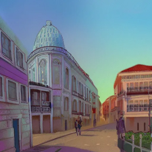 Image similar to city of lisbon, concept art, pastel soft colors, in the style of robert hickox, oscar galvan