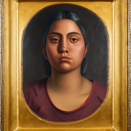 Image similar to A portrait of a strong and thick attractive non-binary person, medium skin tone, Mexican, oil painting, majestic, detailed, high resolution