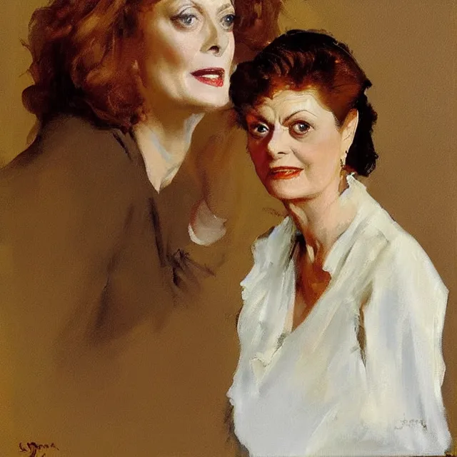 Prompt: a terrible portrait of susan sarandon by john singer sargent and norman rockwell. weak brushwork, amateur art.