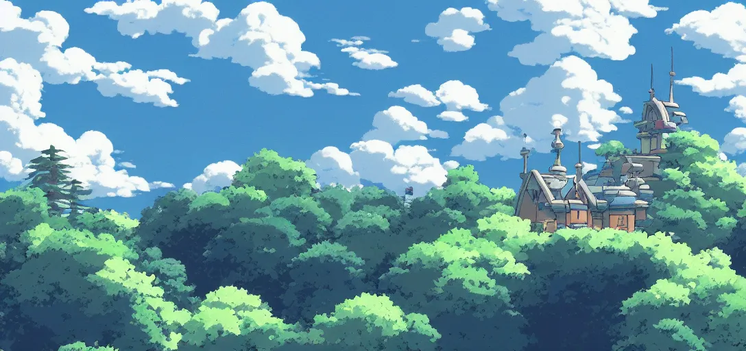 Image similar to Studio Ghibli Wallpaper, a cloudy day