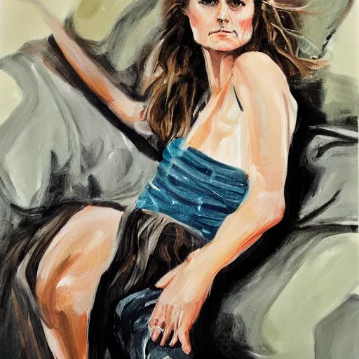 Image similar to of keri russell painted in the style of lucien freud