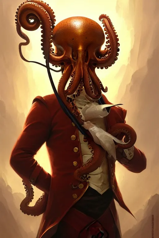 Image similar to portrait of an anthropomorphic octopus as napolean bonaparte, dramatic lighting, highly detailed, digital painting, artstation, concept art, smooth, sharp focus, illustration, art by wlop, mars ravelo and greg rutkowski