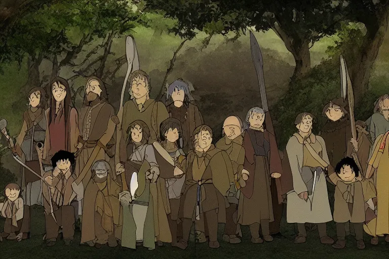 Image similar to tonemapped the fellowship of the ring!! by studio ghibli,