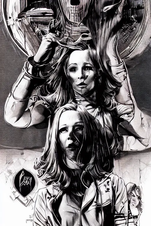 Image similar to Joe Biden is the final girl, slasher, horror, high details, intricate details, by vincent di fate, artgerm julie bell beeple, 90s, inking, vintage 60s print, screen print
