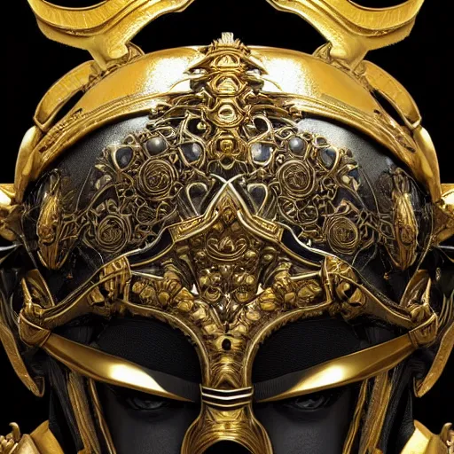 Image similar to a luxurious black and gold samurai helmet, close - up photo, by james christensen, vittorio matteo corcos, epic, tendring on artstation, fantasy, intricate details, highly detailed, 4 k.