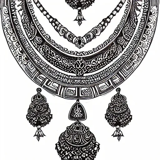 Image similar to black and white opulent feminine jewellery ornate tribal necklace tattoo design sketch on paper