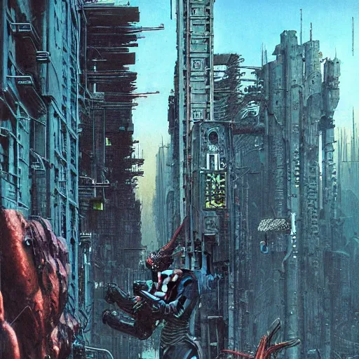 Image similar to robot cyborg wolverine in cyberpunk city, highly detailed beksinski superhero art