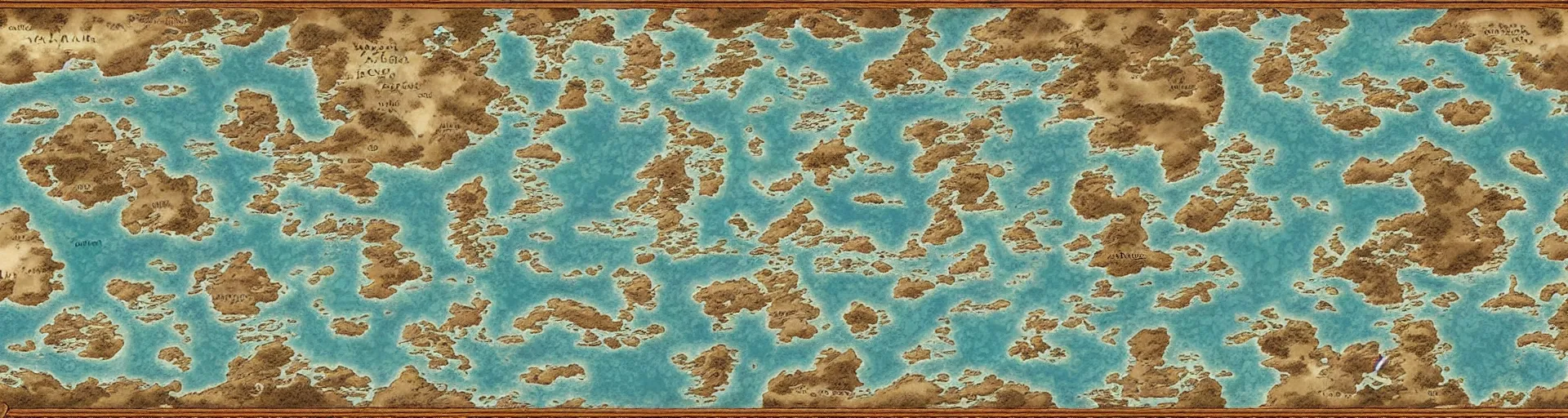 Image similar to fantasy world atlas in the style of an mmorpg world map, 7 0 % ocean, include tundra at the poles, extremely detailed, fantasy, no text, 4 k