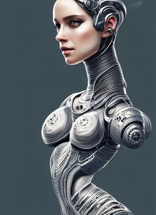Prompt: portrait of female android, intricate, elegant, highly detailed, digital painting, artstation, concept art, smooth, sharp focus, illustration
