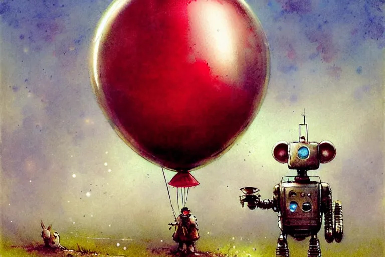 Image similar to adventurer ( ( ( ( ( 1 9 5 0 s retro future robot android mouse rv balloon robot. muted colors. ) ) ) ) ) by jean baptiste monge. chrome red