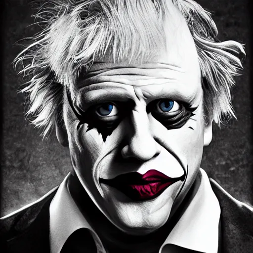 Image similar to boris johnson as the joker, super villain, dc comics, marvel, photorealistic, villain, 8 k