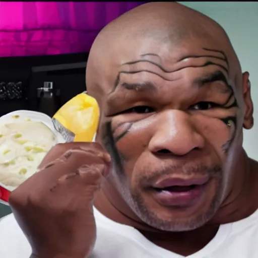 Image similar to obese crying mike tyson mukbang