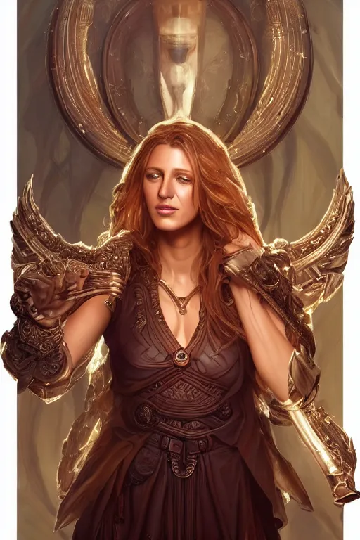 Prompt: ultra realistic illustration, blake lively as athena from baldurs gate and diablo, intricate, elegant, highly detailed, digital painting, artstation, concept art, smooth, sharp focus, illustration, art by artgerm and greg rutkowski and alphonse mucha