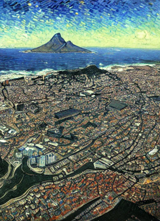 Image similar to hyper realistic cape town city,. painted by vincent van gogh and chiara bautista and norman rockwell and greg rutkowski weta studio, and lucasfilm