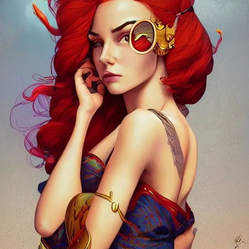 Prompt: Lofi magicpunk portrait triss merigold with a phoenix, Pixar style by Tristan Eaton Stanley Artgerm and Tom Bagshaw