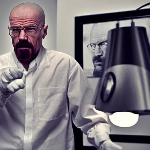 Prompt: walter white angrily strangling a lamp