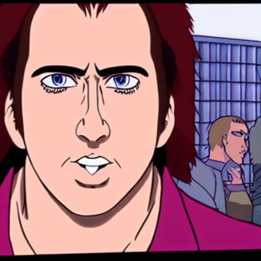 Image similar to nic cage as an anime protagonist, illustration from an animation cell