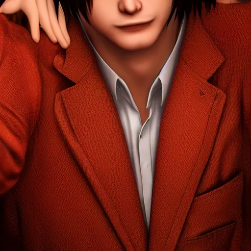 Prompt: a photorealistic 3 d render of light yagami, portrait!!, trending on artstation, 4 k quality, 4 k 3 d render