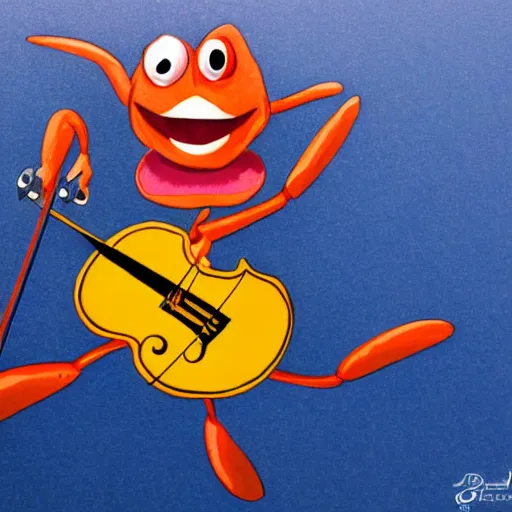 Image similar to cartoon happy crab with a violin