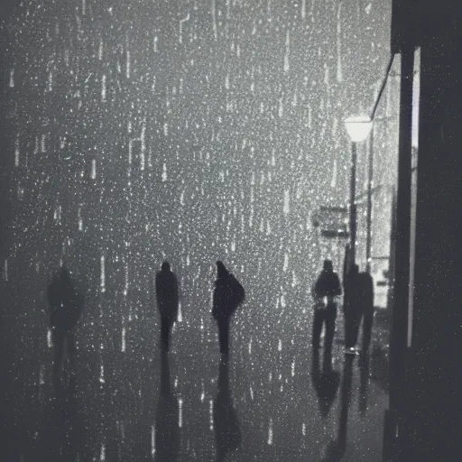 Image similar to pinhole photo of a night, silhouettes, threes, rain, reflection, double exposure, high contrast