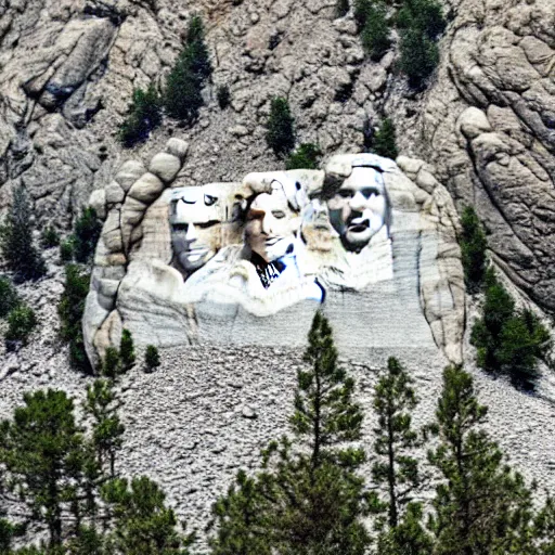 Image similar to Mount Rushmore buts it has Kanye West's face on it