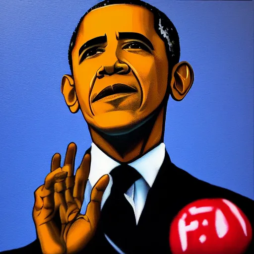 Image similar to obama as a banksy painting