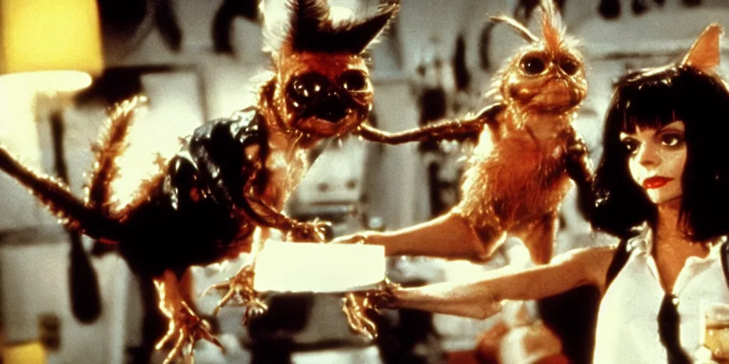 Image similar to frame from pulp fiction gremlins