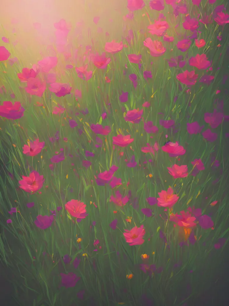 Prompt: flower background, shallow depth of field, highly detailed, digital painting, trending artstation, concept art, illustration, cinematic lighting, vibrant colors, photorealism, cgsociety, epic,