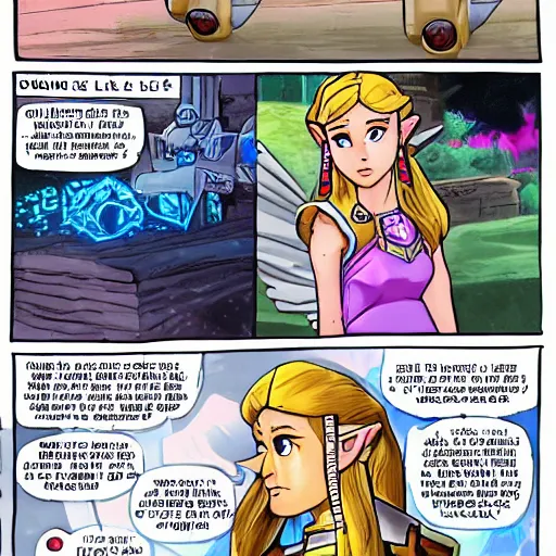 Prompt: princess zelda is talking to elon musk zelda style