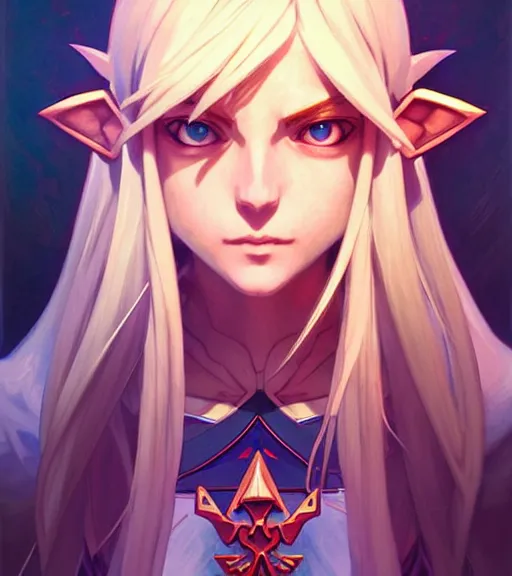 Image similar to symmetry ( link from legend of zelda close portrait ) ultra detailed, intricate, anime, dynamic lighting, digital art, digital painting, art station, wlop, sharp focus, illustration, art by artgerm and greg rutkowski and alphonse mucha