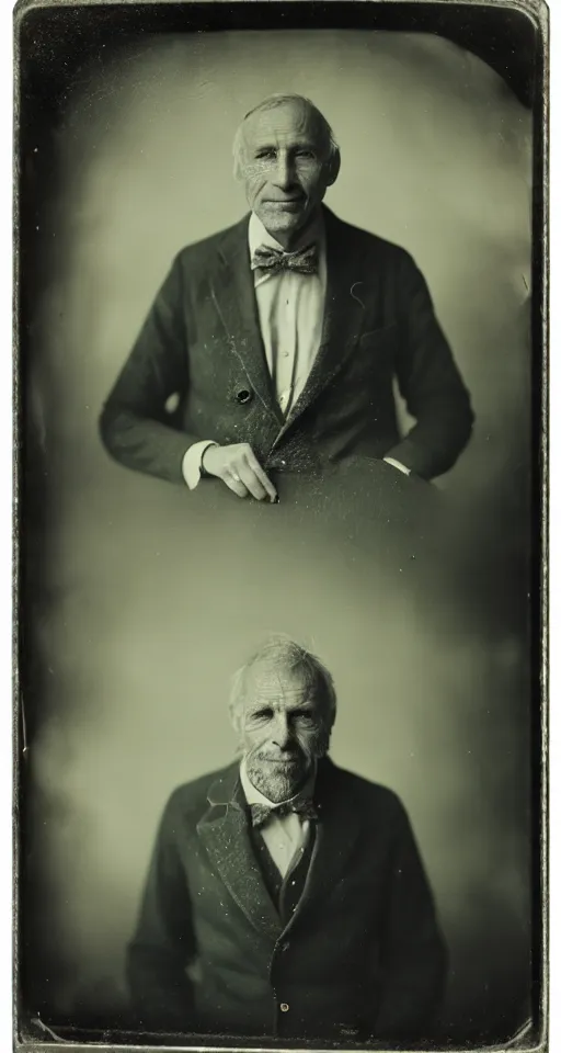 Image similar to a wet plate photograph, a portrait of a scientist