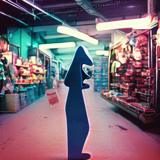 Image similar to alien walking around the soviet market, top secret style, realistic photo, cinestill 8 0 0 t 5 0 mm, 1 9 7 0 s, color