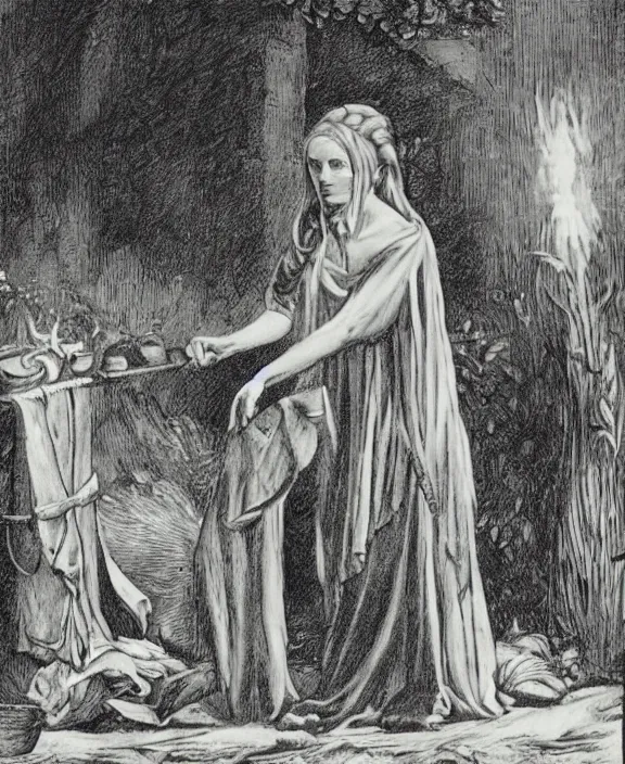 Image similar to a pagan female sorcerer performing a fertility ritual