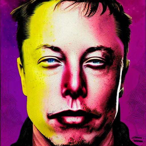 Image similar to a portrait of elon musk crying with a psychedelic background