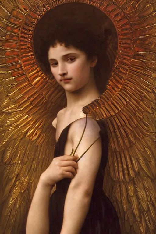 Image similar to hyperrealist highly detailed english medieval portrait of high fashion archangel wrapped in ferrofluid liquid, Art by William Adolphe Bouguereau,, Art by William Adolphe Bouguereau,, by Annie Swynnerton and Tino Rodriguez and Maxfield Parrish, elaborately costumed, rich color, dramatic cinematic lighting, extremely detailed, radiating atomic neon corals, concept art pascal blanche dramatic studio lighting 8k wide angle shallow depth of field, Art by William Adolphe Bouguereau, extreme detailed and hyperrealistic