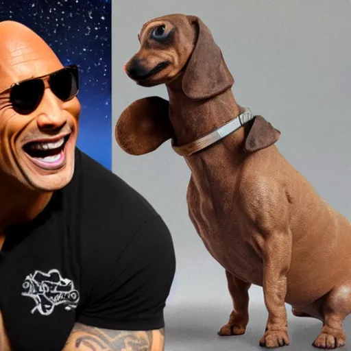 Image similar to Dwayne The Rock Johnson with the head of a dachshund