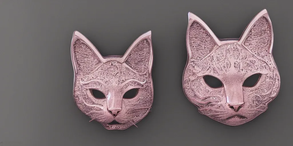 Image similar to made from steel crown is engraved with a single cat face, thin crown, pink color, luxury style, 4 k, realistic render, ultra - detailed, ultra detail