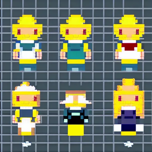 Prompt: pixel art character with blonde hair and a whitedress, sprite sheet