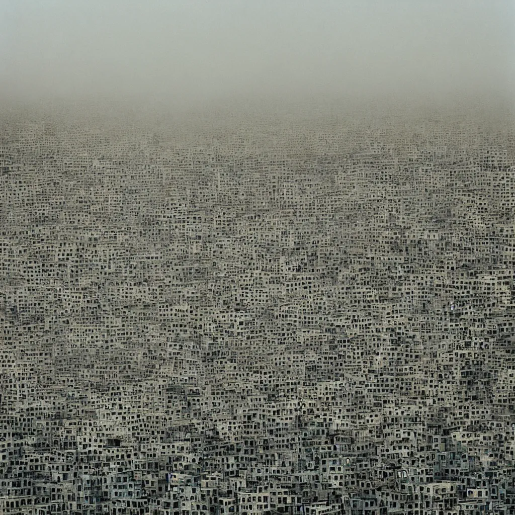 Image similar to towers made up of stacked makeshift squatter shacks with faded colours suspended over a quagmire, plain uniform sky at the back, misty, mamiya, ultra sharp, very detailed, photographed by alejandro jodorowsky