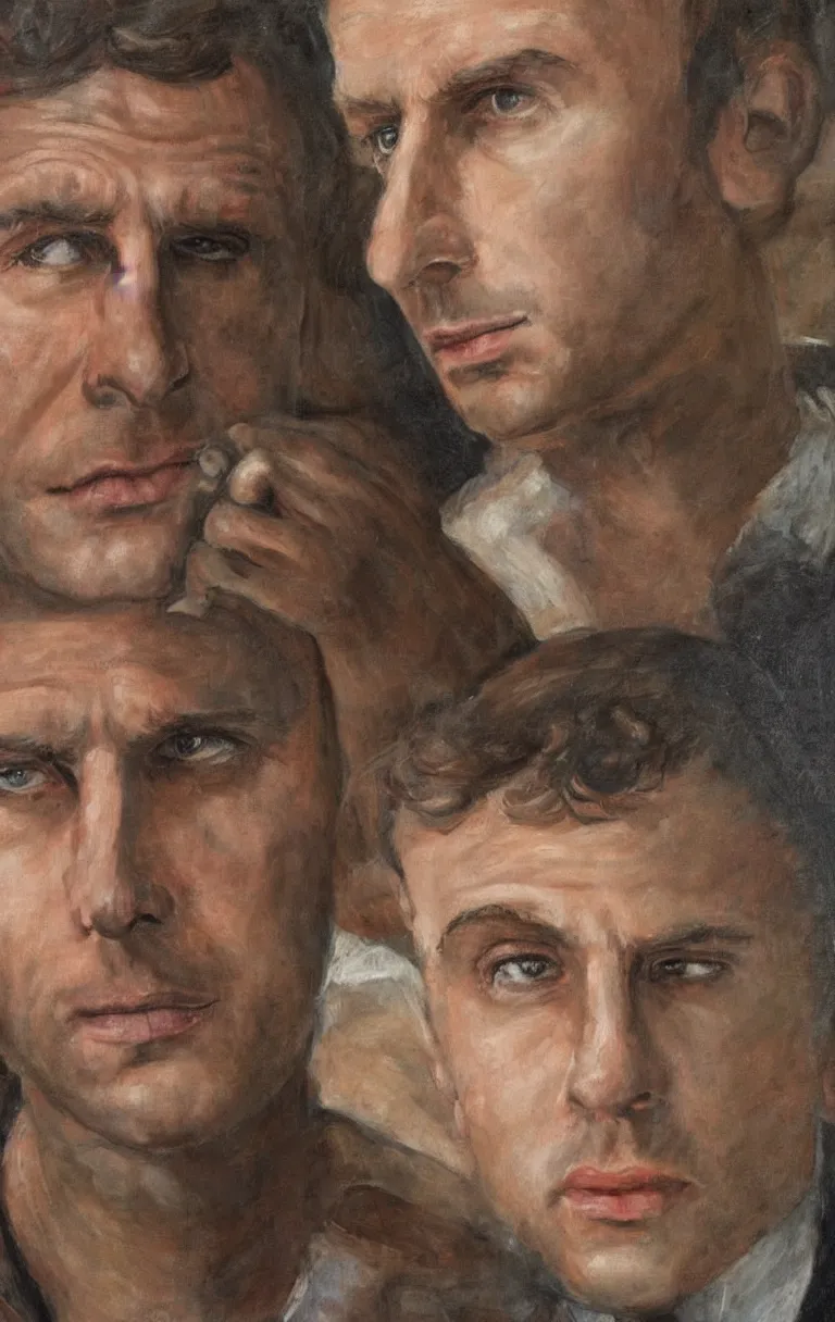 Prompt: portrait of emmanuel macron is catching fire, renaissance protrait