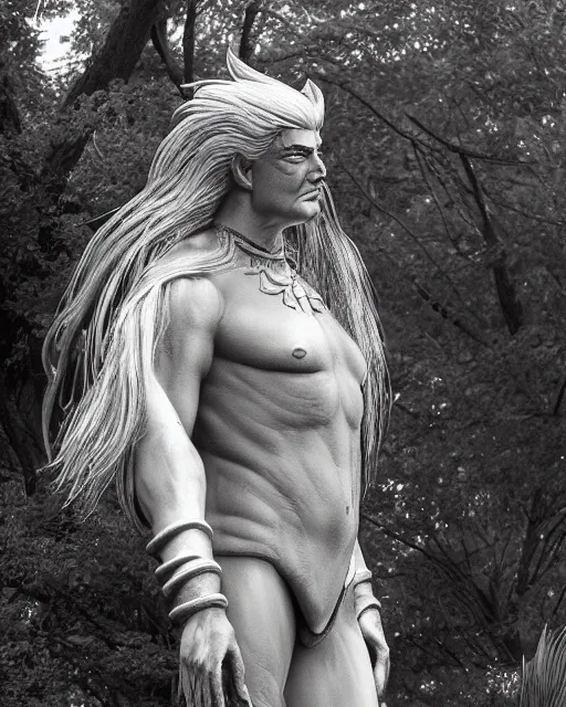 Prompt: award winning 5 5 mm portrait photo of trump as songok ssj 3, in a park by luis royo.