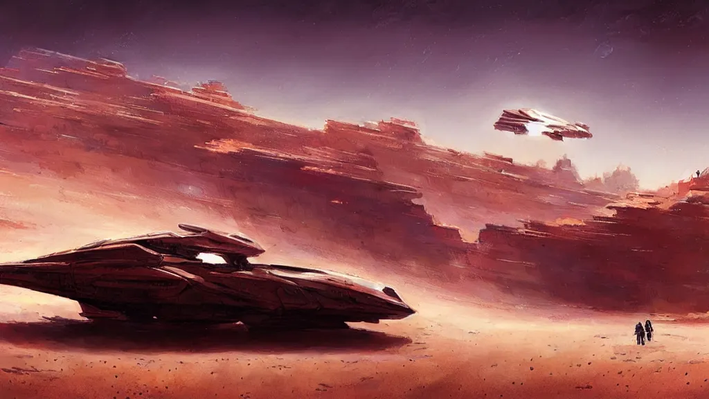 Image similar to a spaceship lost in the desert, detailed digital art by greg rutkowski.