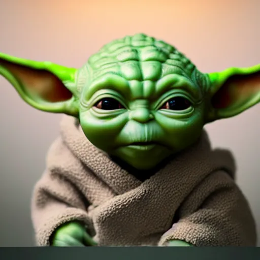 Image similar to full body pose, hyperrealistic photograph of baby yoda in a bikini, dim volumetric lighting, 8 k, octane beautifully detailed render, extremely hyper detailed, intricate, epic composition, cinematic lighting, masterpiece, trending on artstation, very very detailed, stunning, hdr, smooth, sharp focus, high resolution, award, winning photo, dslr, 5 0 mm