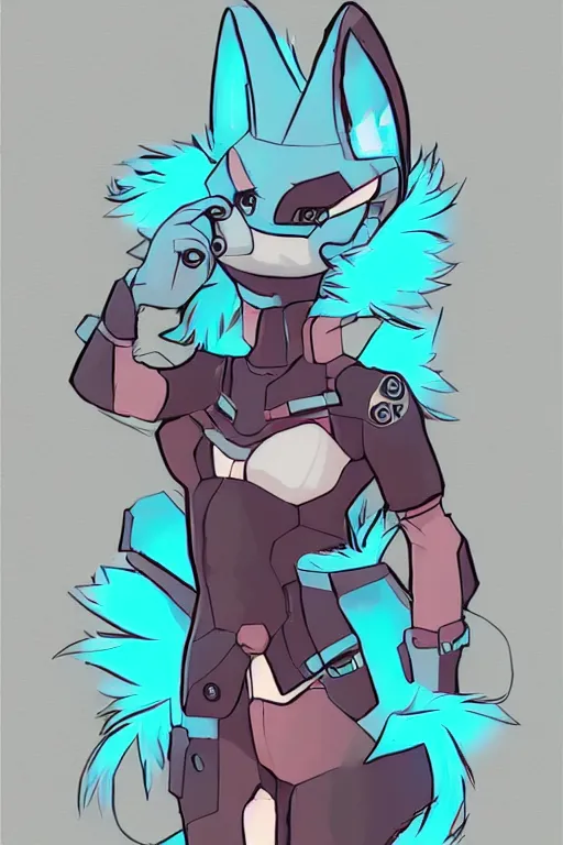 Prompt: a cute cyberpunk anthropomorphic fox with a fluffy tail, comic art, trending on furaffinity, cartoon, kawaii, backlighting, furry art!!!, cel shading, concept art, lineless