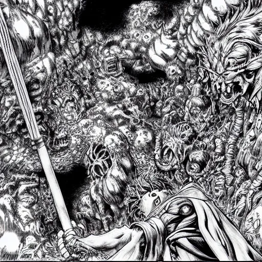 Image similar to the deepest pits of hell by kentaro miura, hyper-detailed masterpiece