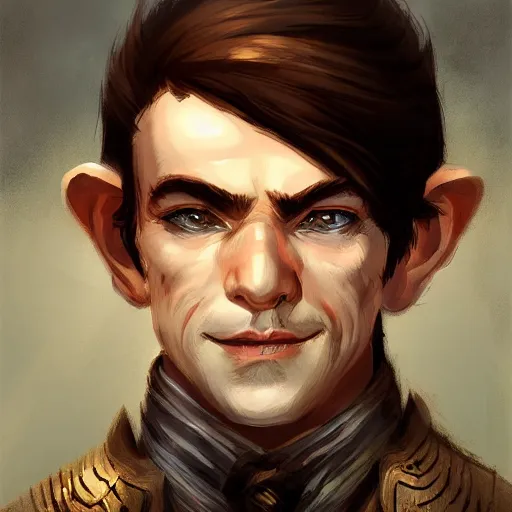 Image similar to Brown haired halfling portrait, middle aged, dandy elegant fop diminutive by Anato Finnstark, Tony Sart highly detailed, digital illustration, concept art, distinguished